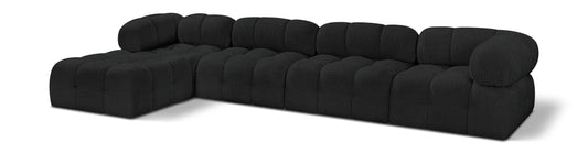 Ames 136" Black Boucle Fabric Upholstered 5pc. Modular Sectional